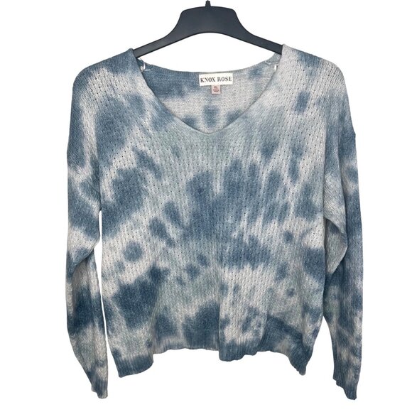 Knox Rose Womens Tie-Dye V-Neck Knit Pullover Sweater XL Blue - Picture 3 of 13